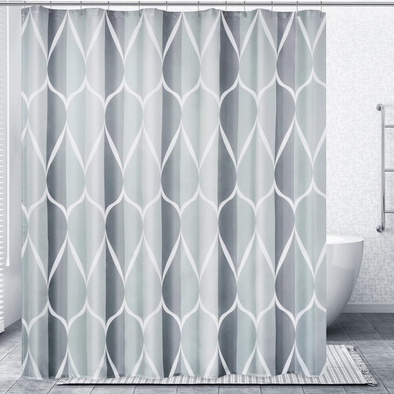 Gelbchu Grey Long Geometric Shower Curtain Waterproof Design and Polyester QuickDrying Weighted Hem Shower Curtains Set for Bathroom W 72 x H 78 Machine Washable with 12 Hooks
