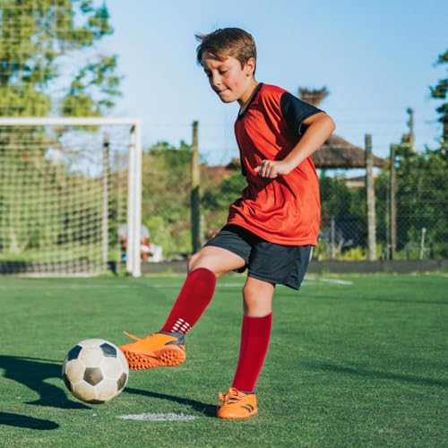 Regilt 3 Pairs Kids Youth Grip Soccer Socks, Non Slip Knee High Soccer Football Sport Socks for Boys Girls Age 8-17 (US, Alpha, Large, Regular, Regular, Red) - Image 3