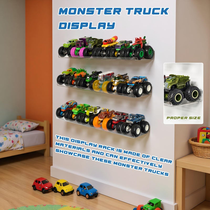 AAiphuwew 6 Pack Acrylic Monster Trucks Display Storage Shelves, Clear Wall Display Case Organizer Shelf for Toy Trucks Cars - Image 2