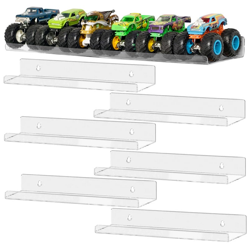 AAiphuwew 6 Pack Acrylic Monster Trucks Display Storage Shelves, Clear Wall Display Case Organizer Shelf for Toy Trucks Cars - Image 1