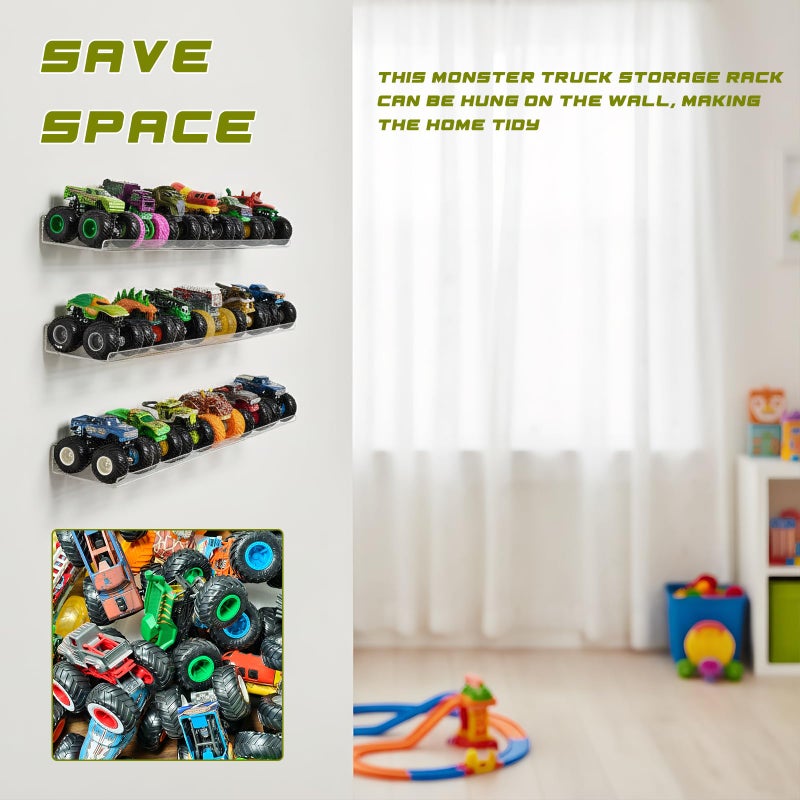 AAiphuwew 6 Pack Acrylic Monster Trucks Display Storage Shelves, Clear Wall Display Case Organizer Shelf for Toy Trucks Cars - Image 5