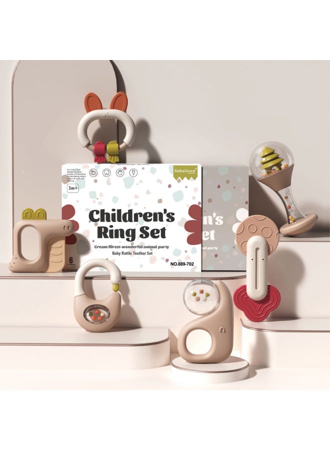 Newborns Can Bite Boiled Molar Teeth Glue Rattle Suit Early Education Hand Rattle Infant Soothing Toys-Color:889702-6pcs [single Bag + Box] 0.27kg - Image 1