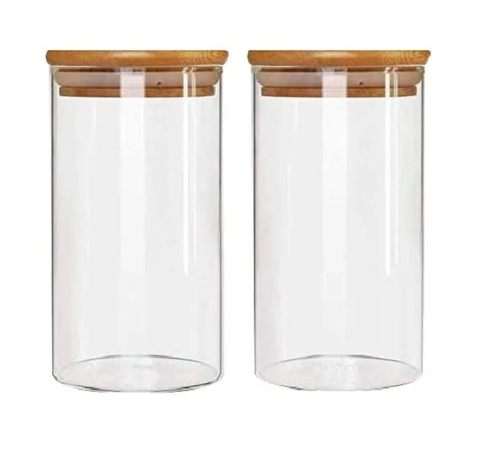 IndusBay Pack of 2 1200 ML Borosilicate Glass Jars with Bamboo Wood Air Tight Lids Tea Container Clear Kitchen Storage Jar with Bamboo Shelf Kitchen Canister Set 12 Liter Clear - Image 1