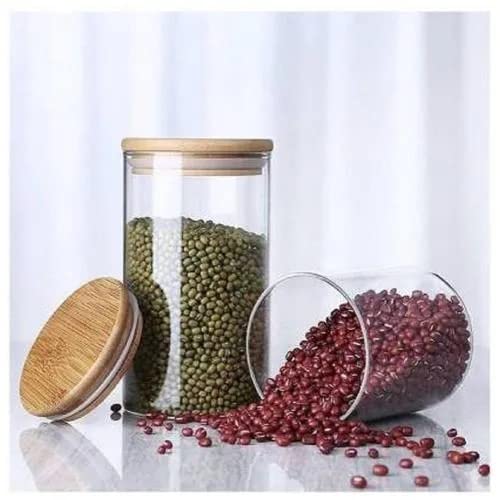 IndusBay Pack of 2 1200 ML Borosilicate Glass Jars with Bamboo Wood Air Tight Lids Tea Container Clear Kitchen Storage Jar with Bamboo Shelf Kitchen Canister Set 12 Liter Clear - Image 3