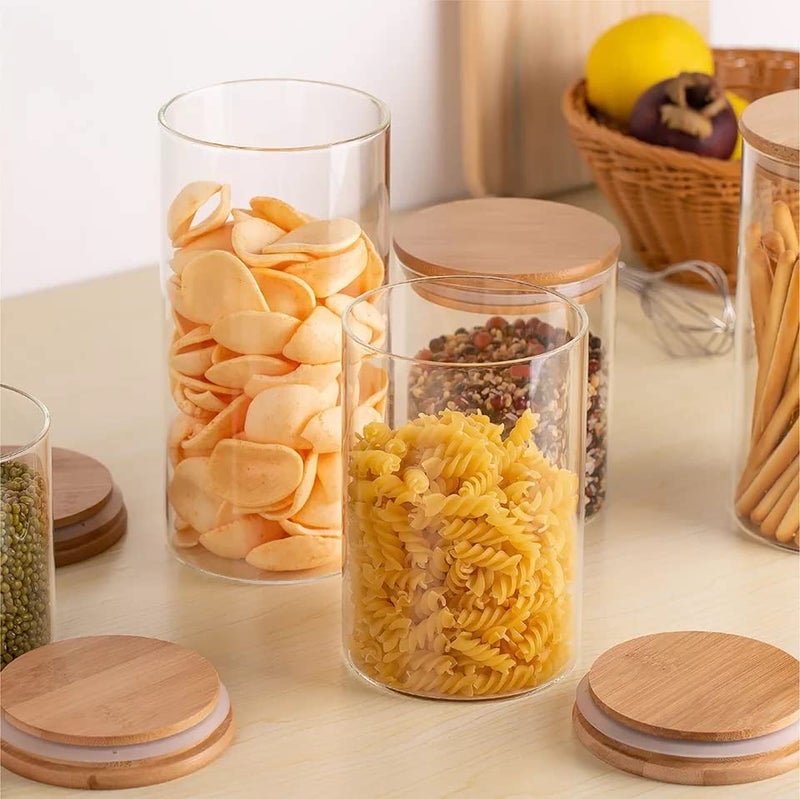 IndusBay Pack of 2 1200 ML Borosilicate Glass Jars with Bamboo Wood Air Tight Lids Tea Container Clear Kitchen Storage Jar with Bamboo Shelf Kitchen Canister Set 12 Liter Clear - Image 2