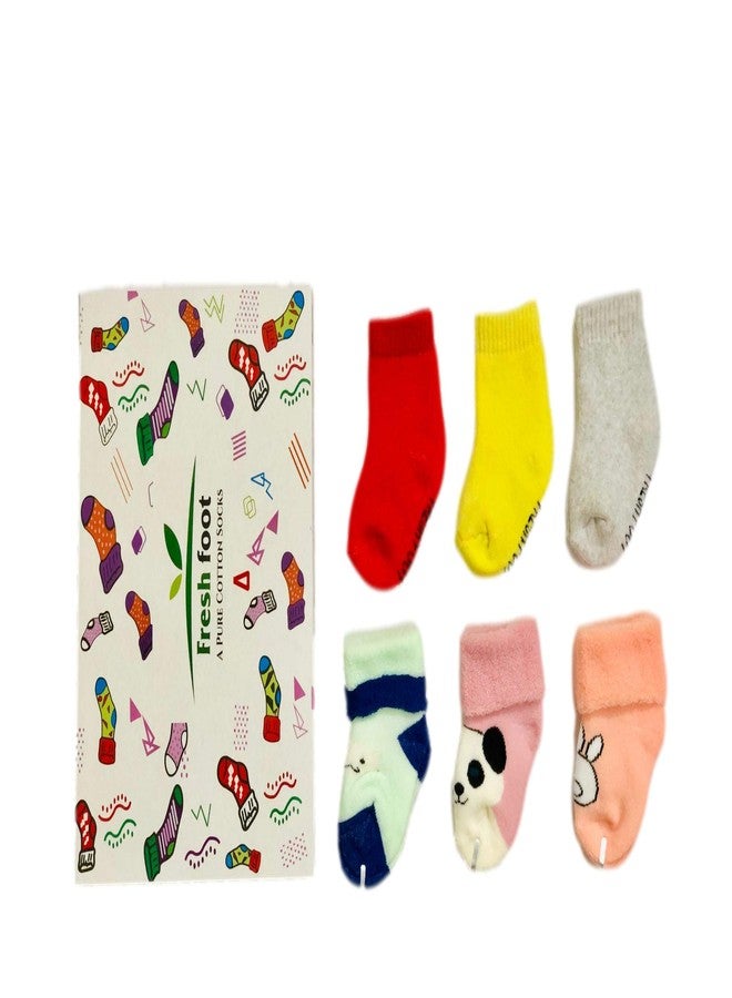 Freshfoot Cute and Colourful Organic Combed Cotton New Born baby socks set 0-6 Months with Gift Box (6) - Image 1