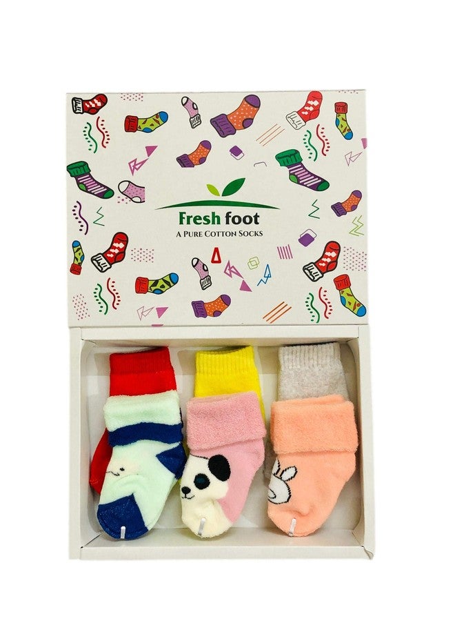 Freshfoot Cute and Colourful Organic Combed Cotton New Born baby socks set 0-6 Months with Gift Box (6) - Image 2