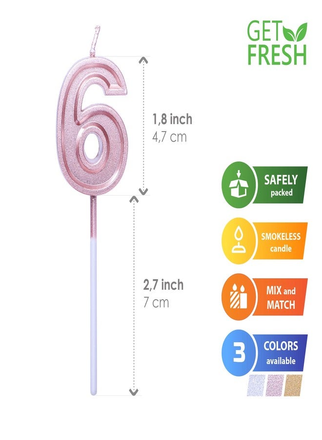 GET FRESH Number 6 Birthday Candle - Rose Gold Number Six Candle on Stick - Elegant Pink Number Candles for Birthday Wedding Anniversary - Perfect Baby’s 6th Birthday Cake Candle - Pink 6 Candle - Image 2