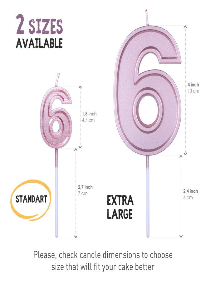 GET FRESH Number 6 Birthday Candle - Rose Gold Number Six Candle on Stick - Elegant Pink Number Candles for Birthday Wedding Anniversary - Perfect Baby’s 6th Birthday Cake Candle - Pink 6 Candle - Image 3