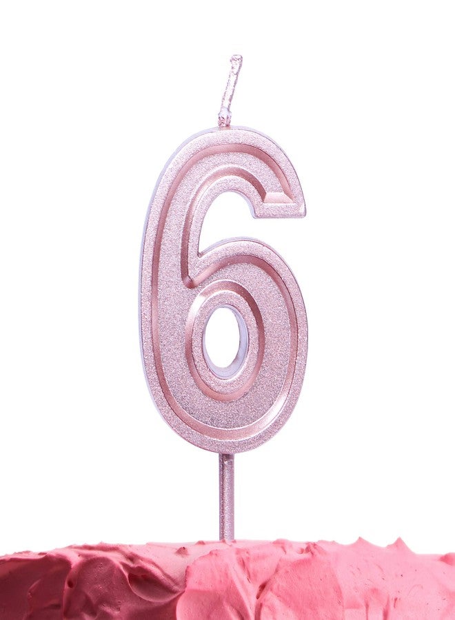 GET FRESH Number 6 Birthday Candle - Rose Gold Number Six Candle on Stick - Elegant Pink Number Candles for Birthday Wedding Anniversary - Perfect Baby’s 6th Birthday Cake Candle - Pink 6 Candle - Image 1