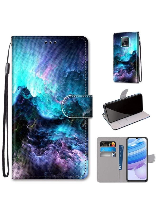 HuHa Case Cover For Xiaomi Redmi 10X 5G / 10X Pro 5G Coloured Drawing Cross Texture Horizontal Flip PU Leather Case with Holder & Card Slots & Wallet & Lanyard Colorful Clouds 