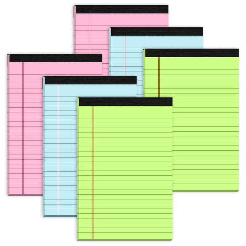 Zaviko Small Legal Pads 5x8 Colored Note Pads, 6 Pack Small Notepads for Work, Pink Notepad 5x8, Colored Legal Pads 5 x 8 for Home Office Supplies, Lined Notebook Paper 5 x 8 Notes, 30 Sheets/Pad - Image 1