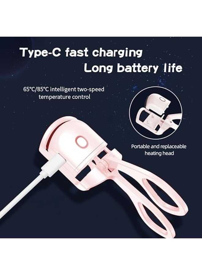 كيمايا أداة تجعيد الرموش الحرارية باللون الوردي، أداة تجعيد الرموش الحرارية القابلة لإعادة الشحن مع وضعين لدرجة الحرارة لتجعيد طبيعي سريع وطويل الأمد - Image 3