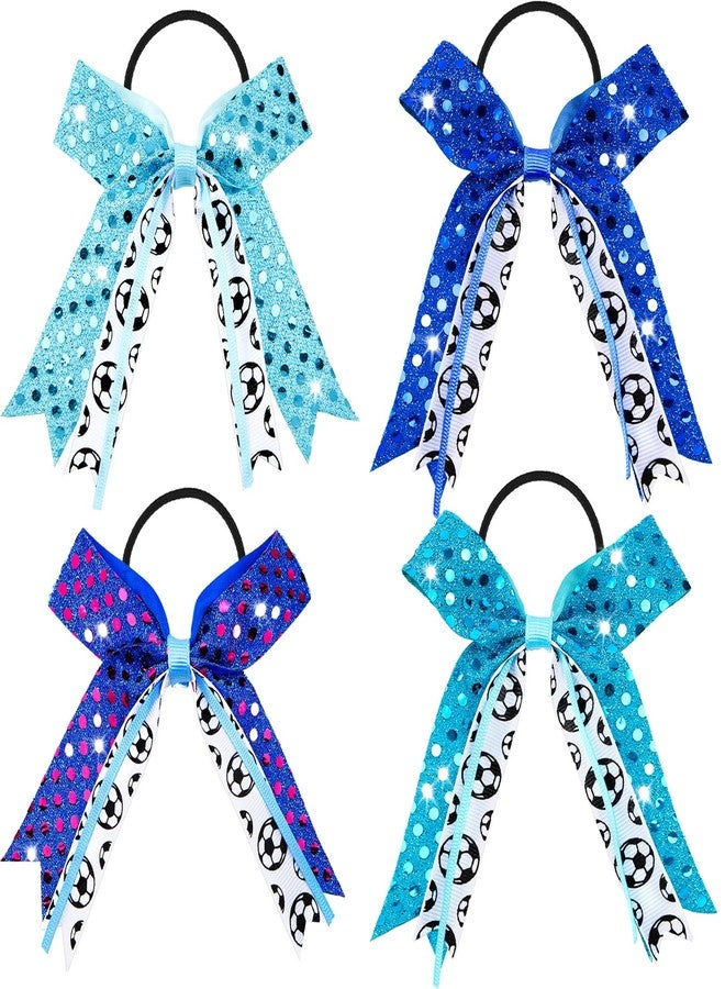 Janinka 8 Pcs Soccer Hair Bow Sequin Soccer Girls Hair Ties Accessories Sport Ponytail Holders Hairbands for Women Players, Coaches, and Teams - Image 1