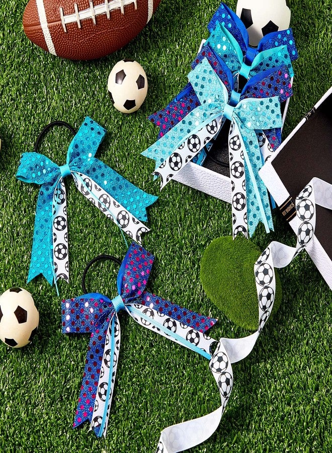 Janinka 8 Pcs Soccer Hair Bow Sequin Soccer Girls Hair Ties Accessories Sport Ponytail Holders Hairbands for Women Players, Coaches, and Teams - Image 3