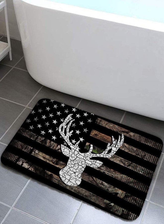 VEIGIKE American Flag Hunting Bath Mat for Bathroom, Western Black and White Country Deer Floor Rugs Mats Non Slip Bathroom Rustic Camo Decor Accessories 17X29 Inches Kitchen Bedroom Indoor - Image 1