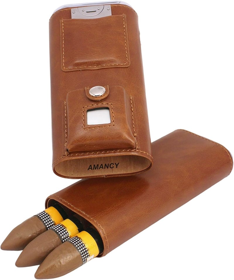 AMANCY طقم علبة سيجار محمولة فاخرة 3 حامل مع ولاعة وقاطع هدية رائعة - Image 3