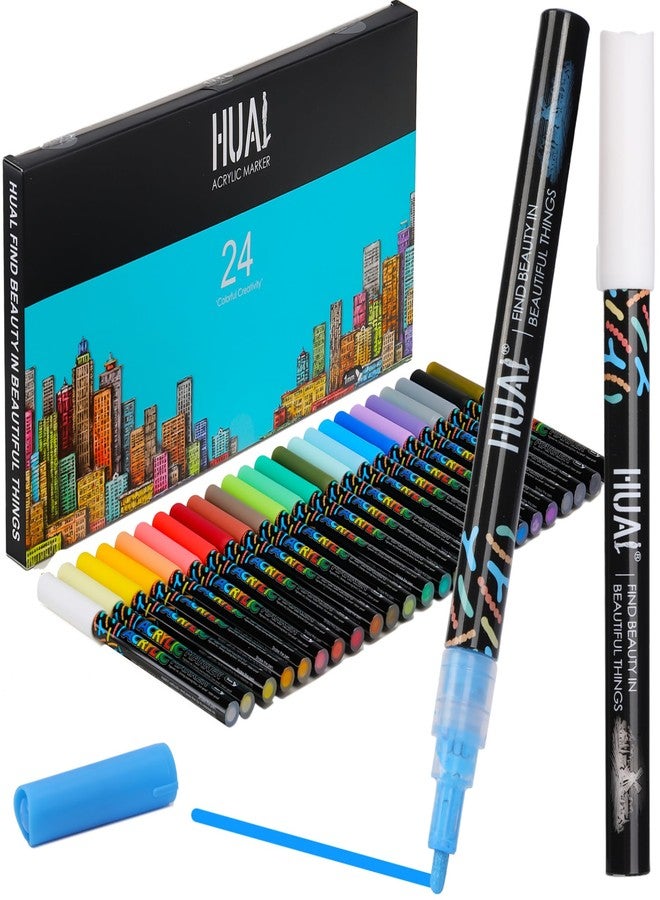 HUAL Acrylic Paint Markers Paint Pens 24 Colors, Premium Medium Tip Acrylic Paint Pens for Rock Painting, Stone, Glass, Wood, Fabric, Canvas, Metal, Christmas DIY Crafts Making, Non-Toxic and No Odor - Image 1
