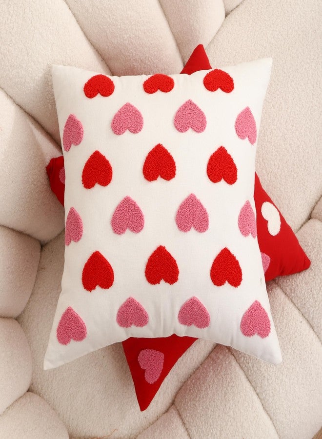 WOKANI Valentines Day Throw Pillow Covers 18x18 Set of 2 Heart Love Couples Decorations Embroidery Cushion Covers Home Decor for Couch Lover Girlfriend Sofa Bedroom, White Red Pink - Image 4