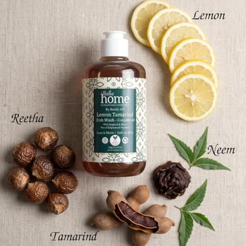Rustic Art Rustic Home Lemon Tamarind Dish Wash Concentrate | Plant-Based & Natural | Soapnut & Neem | Converts to ~3 L Liquid | Tough on Grease, Gentle on Hands | Sulphate & Paraben Free | 300g (Pack of 2) - Image 4