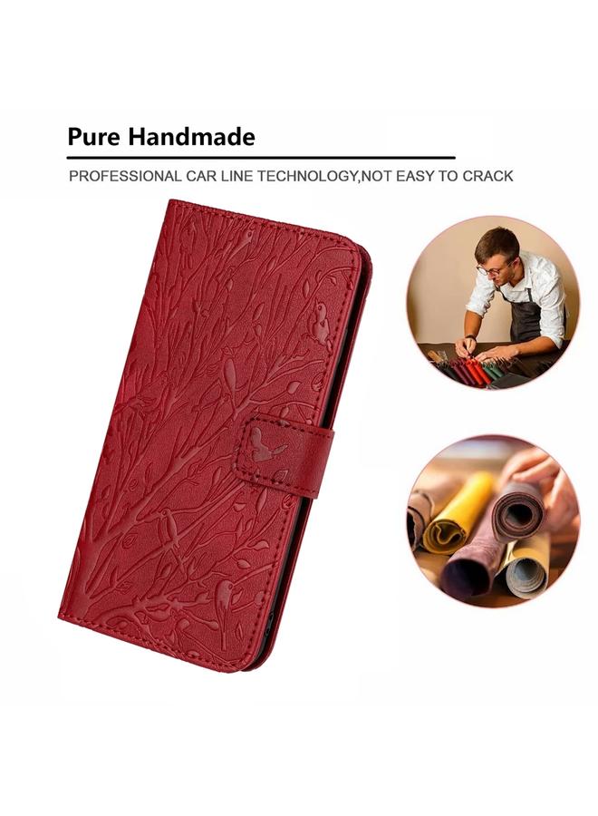 S-TOP Case For iPhone 13 Pro Tree Birds Embossed Pattern Leather Phone Case - Image 5