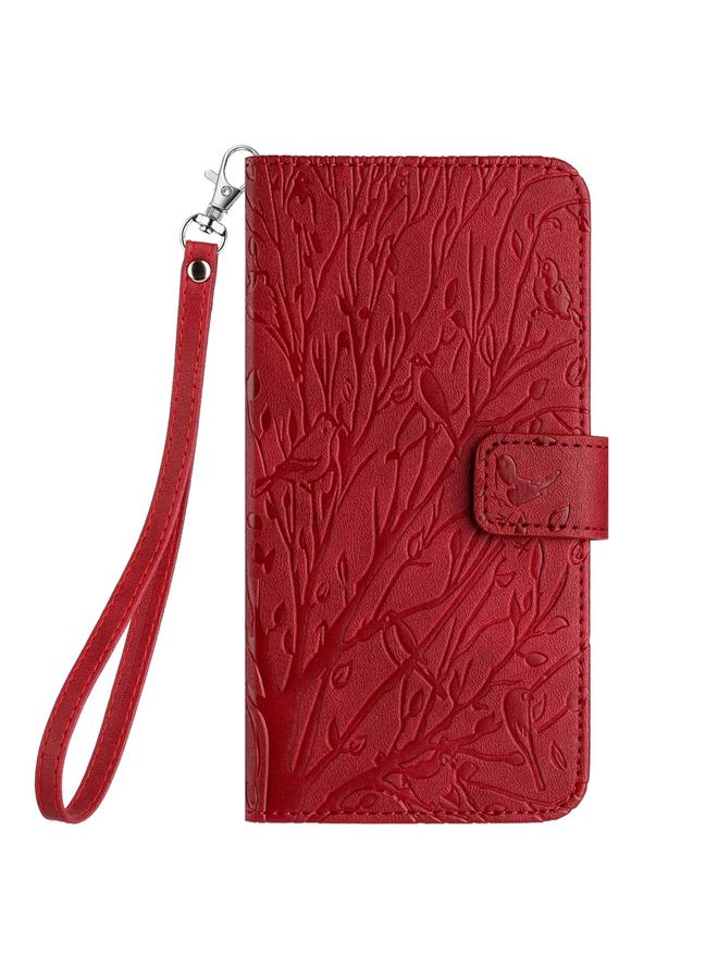 S-TOP Case For iPhone 13 Pro Tree Birds Embossed Pattern Leather Phone Case - Image 2