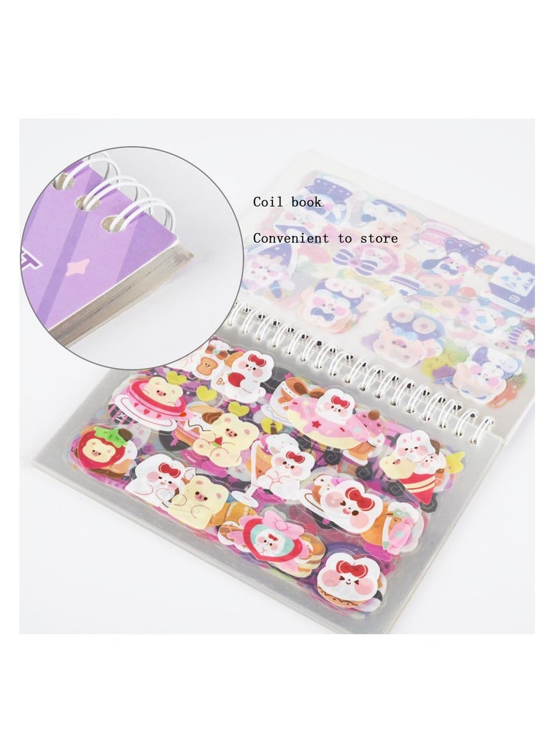 KASTWAVE Cartoon Bear Rabbit Stickers, 50 Sheets Kawaii Coil Sticker Book, PET Transparent Bunny Scrapbook, Waterproof Decals with Tweezers for Kids DIY Journaling - Image 3