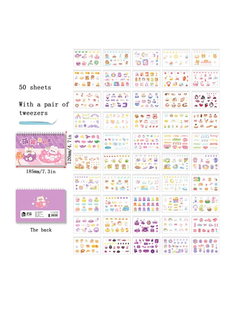 KASTWAVE Cartoon Bear Rabbit Stickers, 50 Sheets Kawaii Coil Sticker Book, PET Transparent Bunny Scrapbook, Waterproof Decals with Tweezers for Kids DIY Journaling - Image 4