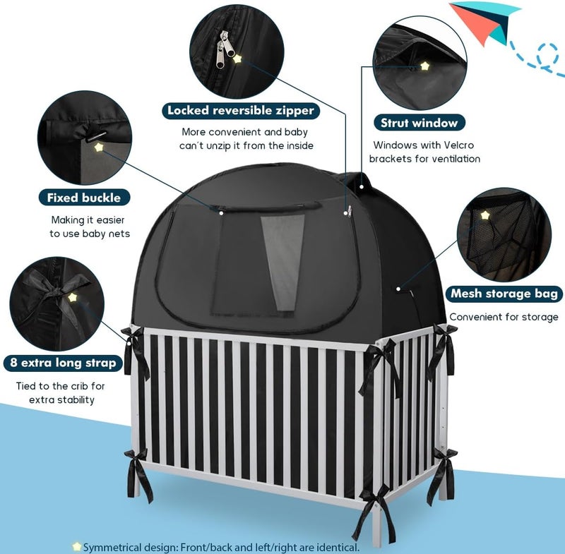 L RUNNZER Crib Blackout Cover Breathable Blackout Crib Cover to Block 90 of Light Portable Crib Tent Blackout for Baby Better Napping or Sleeping - Image 5