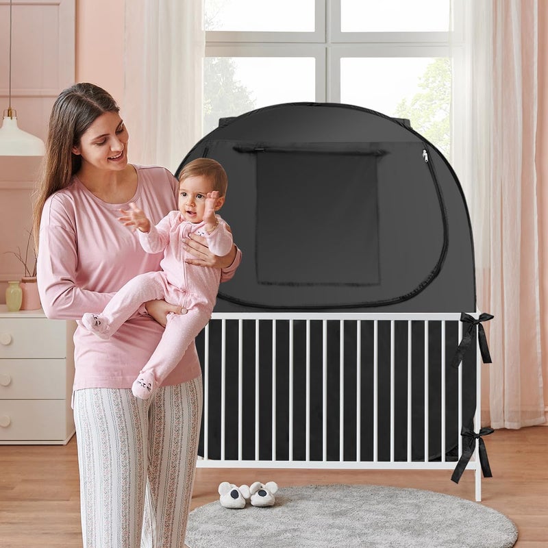 L RUNNZER Crib Blackout Cover Breathable Blackout Crib Cover to Block 90 of Light Portable Crib Tent Blackout for Baby Better Napping or Sleeping - Image 2
