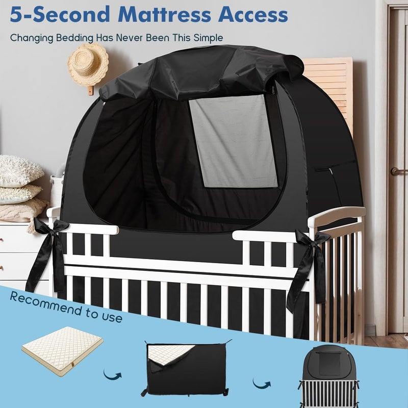 L RUNNZER Crib Blackout Cover Breathable Blackout Crib Cover to Block 90 of Light Portable Crib Tent Blackout for Baby Better Napping or Sleeping - Image 4