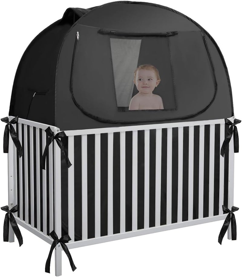 L RUNNZER Crib Blackout Cover Breathable Blackout Crib Cover to Block 90 of Light Portable Crib Tent Blackout for Baby Better Napping or Sleeping - Image 1