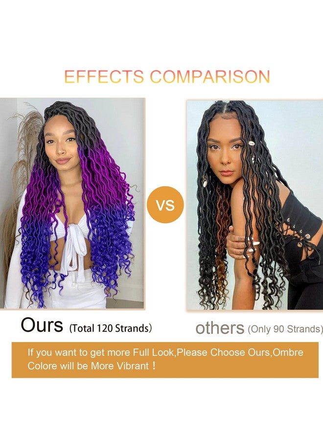 Ms Aloe Ms Aloe Ombre Faux Locs Crochet Hair 5Pack（120 Strands）Ombre Purple Blue Faux Locs Crochet Braids Hair Pre Looped Goddess Locs Crochet Curly Hair for Black Women (20inch,1B/Purple/Blue#)  - Image 5