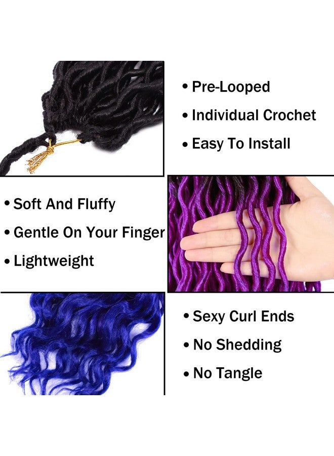 Ms Aloe Ms Aloe Ombre Faux Locs Crochet Hair 5Pack（120 Strands）Ombre Purple Blue Faux Locs Crochet Braids Hair Pre Looped Goddess Locs Crochet Curly Hair for Black Women (20inch,1B/Purple/Blue#)  - Image 3
