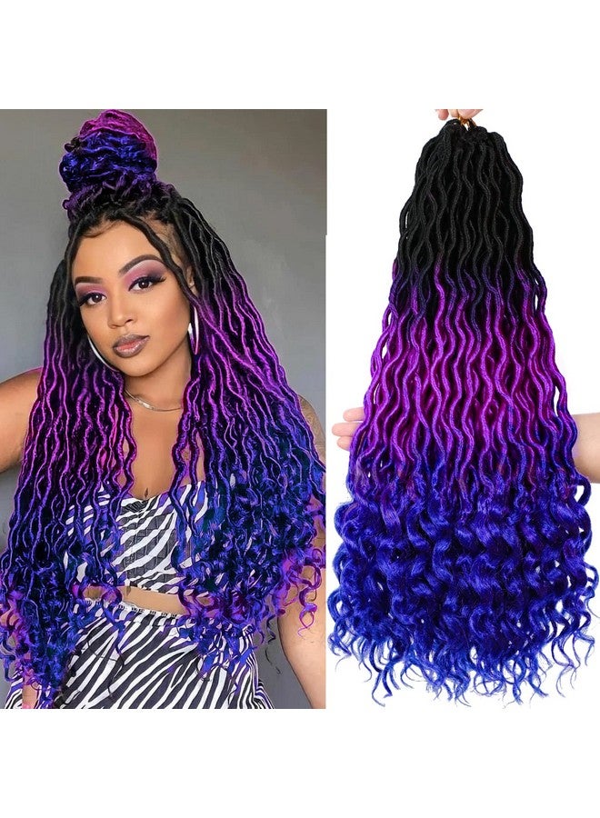 Ms Aloe Ms Aloe Ombre Faux Locs Crochet Hair 5Pack（120 Strands）Ombre Purple Blue Faux Locs Crochet Braids Hair Pre Looped Goddess Locs Crochet Curly Hair for Black Women (20inch,1B/Purple/Blue#)  - Image 1