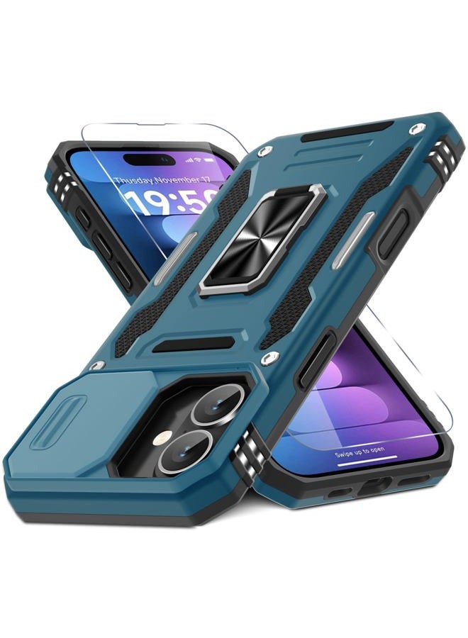 DEERLAMN Case for iPhone 16 Plus with Slide Camera Cover+Screen Protector (1 Pack), Rotated Ring Kickstand Military Grade Shockproof Protective Cover-Light Blue - Image 1