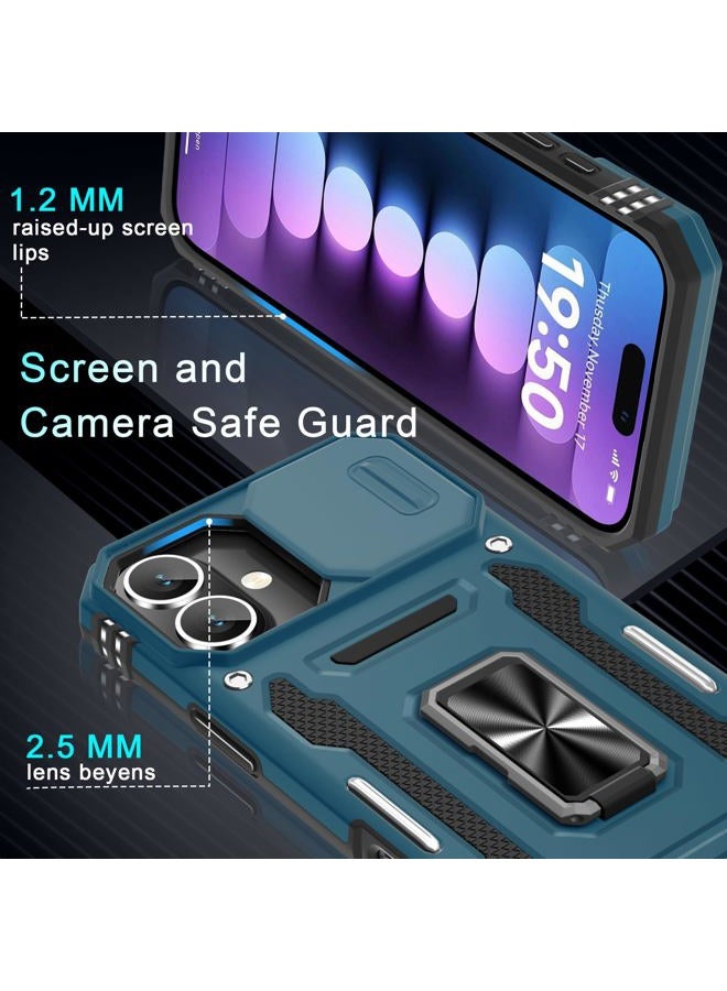 DEERLAMN Case for iPhone 16 Plus with Slide Camera Cover+Screen Protector (1 Pack), Rotated Ring Kickstand Military Grade Shockproof Protective Cover-Light Blue - Image 5