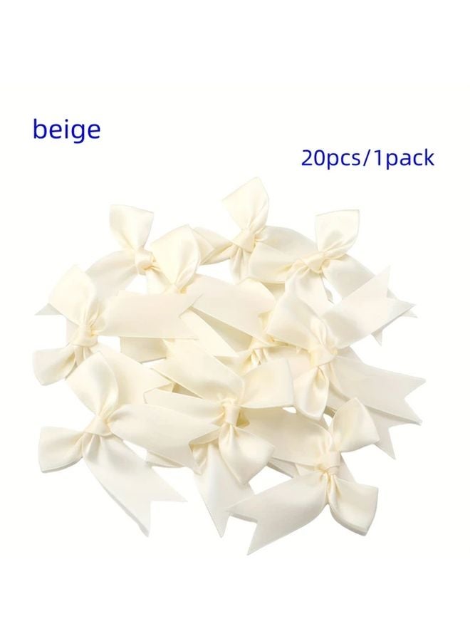 20pcs Handmade Satin Ribbon Bows For Gift Wrapping Beige - Image 1