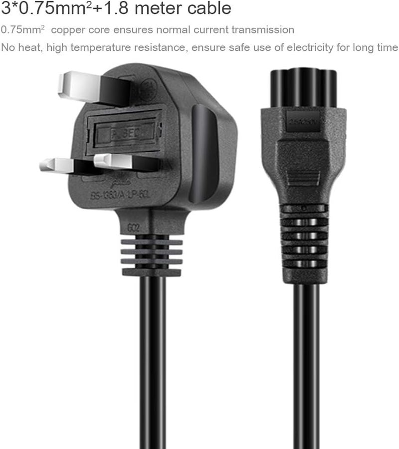 DTK كابل طاقة رئيسي عالي الأداء من DTK من نوع IEC 320 C5 CloverLeaf للمملكة المتحدة لمحول شحن اللابتوب والمعدات الكهربائية بطول 1.8 متر - Image 3