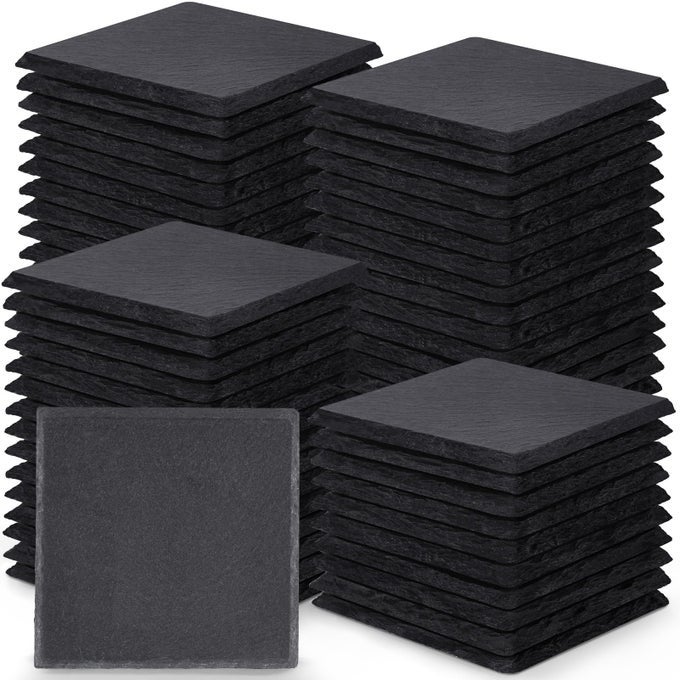 72 Pieces Slate Drink Coasters 4 Inch Black Coasters Stone Coaster Set Laser Engraving Blanks with AntiScratch Bottom for Home Office Kitchen Housewarming Gifts Wedding Party Square