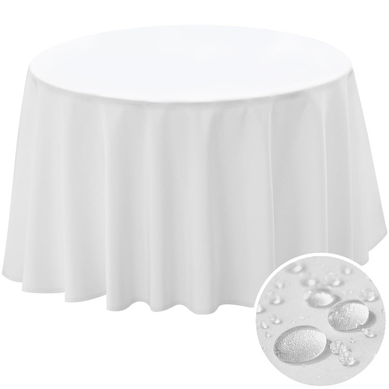 BYDOLL Table Cloth 60 Inch Round Tablecloth Fits Max50 Inch Diameter Table Top,White Polyester Washable Wrinkle-Free Spillproof Tablecloth for Party Patio Cover - Image 1