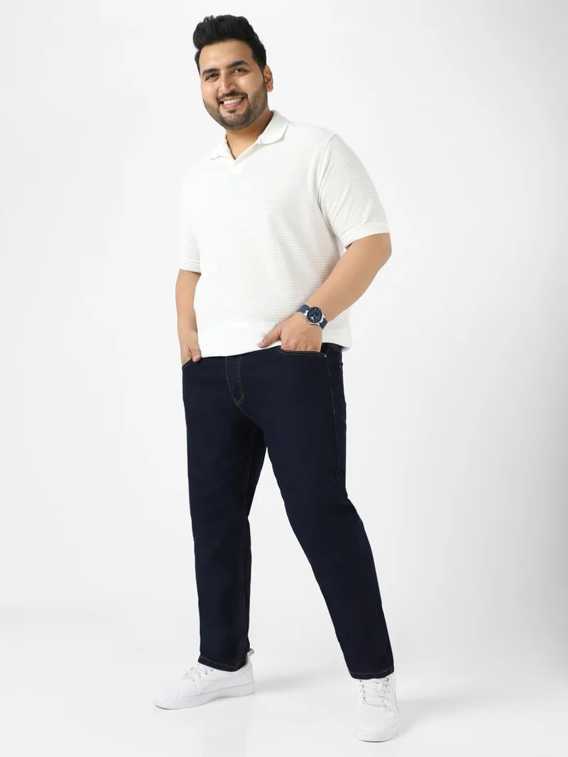 Urbano Fashion  Urbano Plus Men's Dark Blue Regular Fit Solid Jeans Stretchable  | Best Price UAE