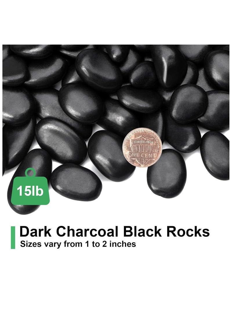 Home zone 15 lbs ( 6.8KG) Black Rocks for Planters 1"-2" Decorative River Rocks for Plants Flower Pots Vase Polished Garden Stones for Outdoor Landscaping Walkways Yard  - Image 2