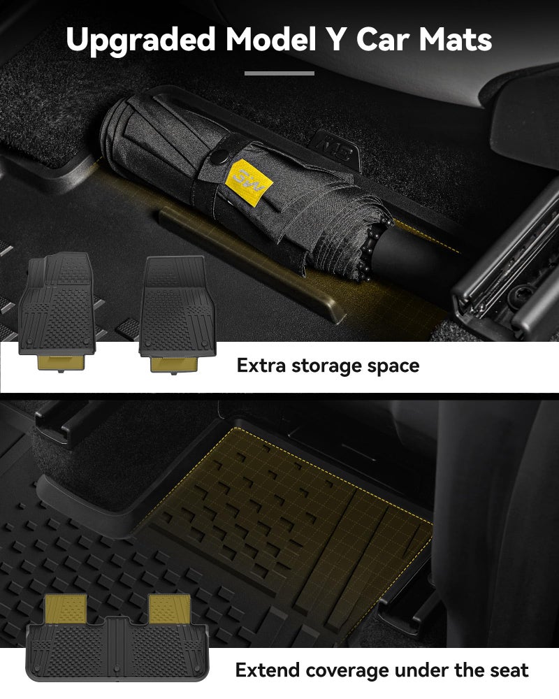 3W Floor Mats Compatible for Tesla New Model Y 2025 2026 Juniper(Not for Standard), TPE All Weather Custom Fit Floor Liner for Model Y, 1st & 2nd Row Set Car Mats, Black - Image 3