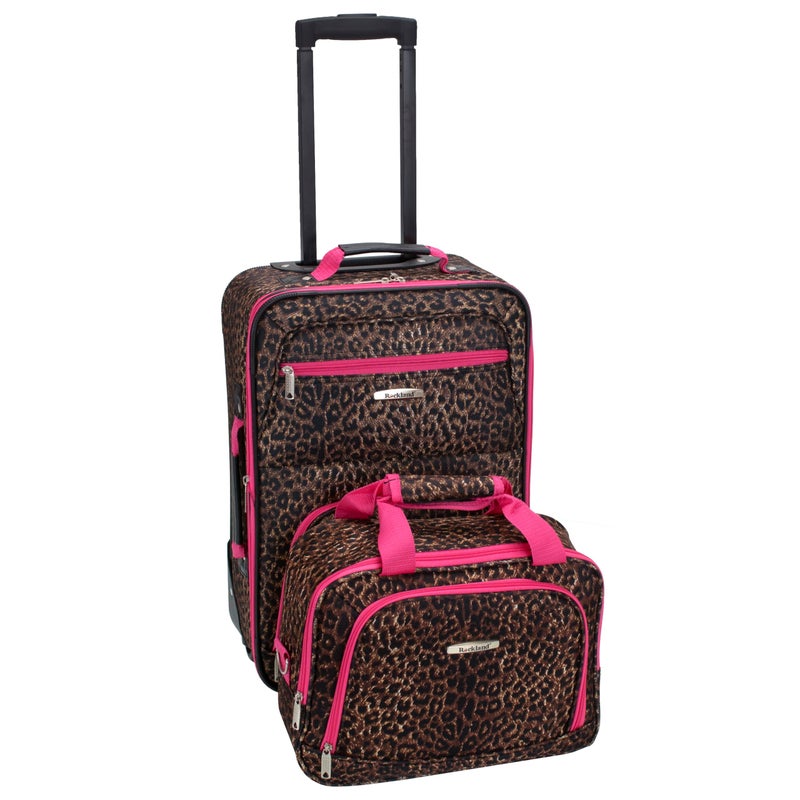 Rockland Fashion Softside Upright Luggage Set ExpandableLightweightTelescopic HandleWheel Pink Leopard 2Piece 1419