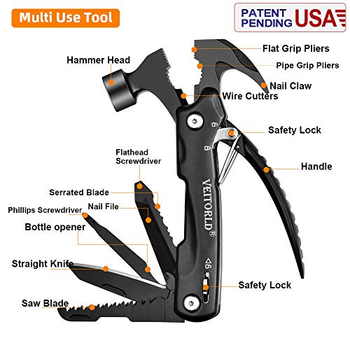 VEITORLD Gifts for Men Dad Husband Christmas, All in One Tools Mini Hammer Multitool, Unique Anniversary Birthday Camping Gifts Ideas for Man Him Boyfriend Grandpa, Cool Stocking Stuffers for Men - Image 2