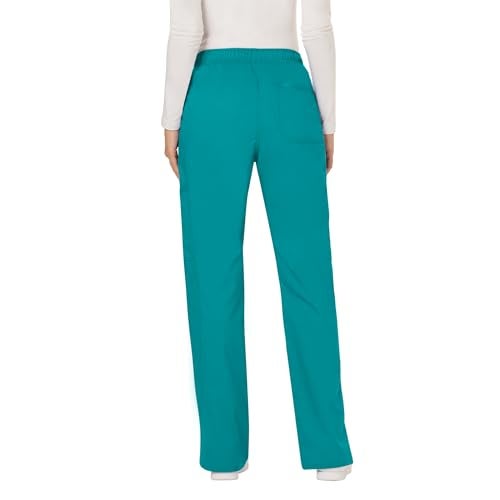 Cherokee WW Revolution by Cherokee Women's Mid Rise Moderate Flare Drawstring Pant Petite, Teal Blue, Small Petite - Image 2