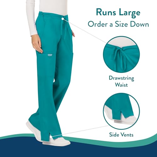 Cherokee WW Revolution by Cherokee Women's Mid Rise Moderate Flare Drawstring Pant Petite, Teal Blue, Small Petite - Image 4