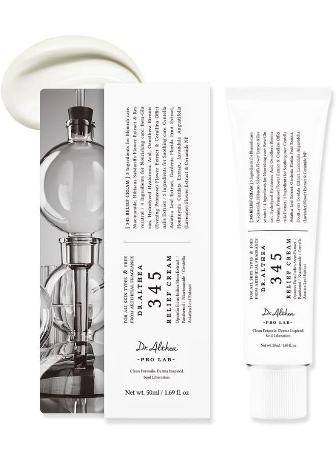 Dr.althea 345 Relief Cream 50ml, Daily Face Moisturizer, Blemish Relief Care, VEGAN Skincare for All Skin Types  - Image 1