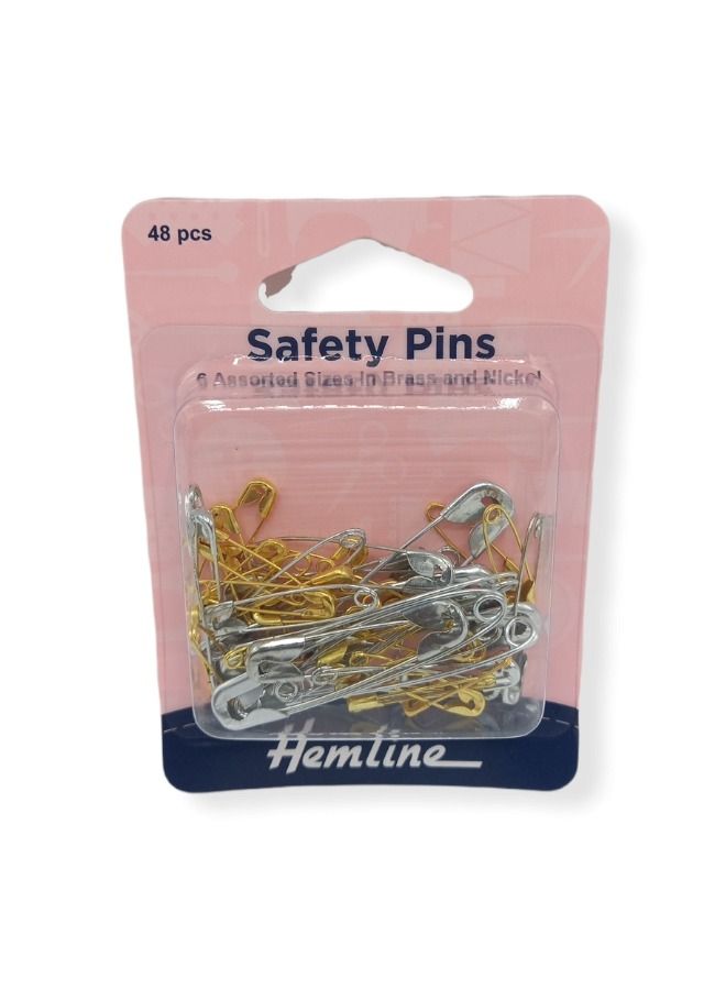 Hemline 48-Pieces Assorted Sizes Safety Pins Gold And Silver Color - Image 3